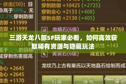 三游天龙八部SF玩家必看，如何高效获取稀有资源与隐藏玩法