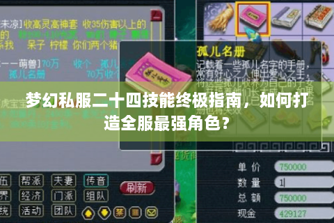 梦幻私服二十四技能终极指南，如何打造全服最强角色？