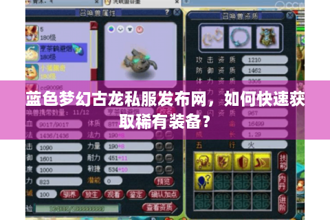 蓝色梦幻古龙私服发布网，如何快速获取稀有装备？