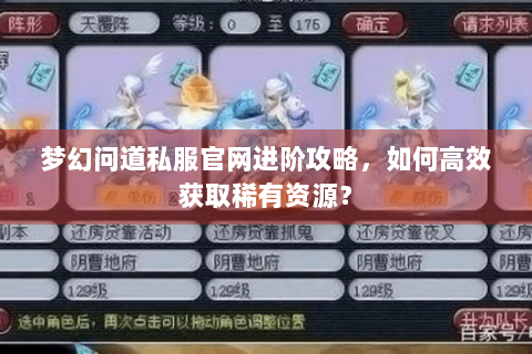 梦幻问道私服官网进阶攻略，如何高效获取稀有资源？