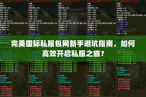 完美国际私服包网新手避坑指南，如何高效开启私服之旅？