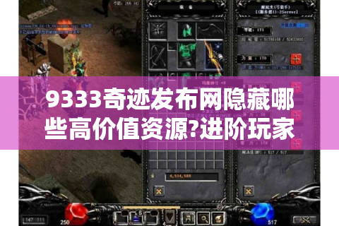 9333奇迹发布网隐藏哪些高价值资源?进阶玩家必看攻略