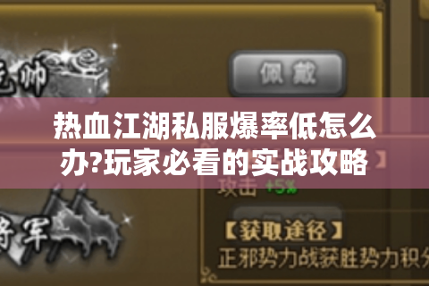 热血江湖私服爆率低怎么办?玩家必看的实战攻略