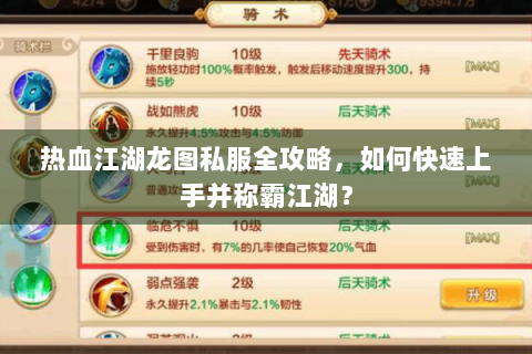 热血江湖龙图私服全攻略，如何快速上手并称霸江湖？