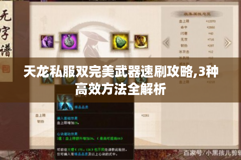 天龙私服双完美武器速刷攻略,3种高效方法全解析