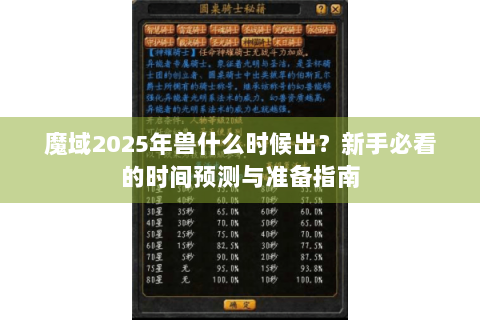 魔域2025年兽什么时候出？新手必看的时间预测与准备指南