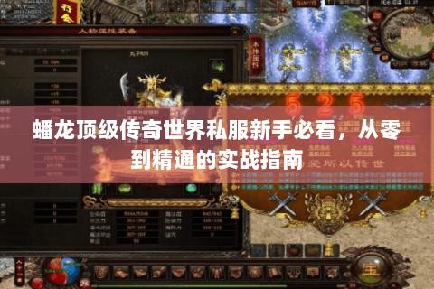 蟠龙顶级传奇世界私服新手必看，从零到精通的实战指南