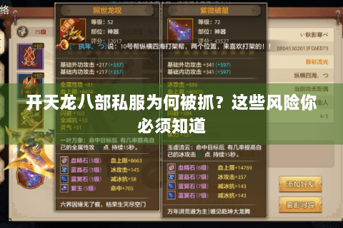 开天龙八部私服为何被抓？这些风险你必须知道