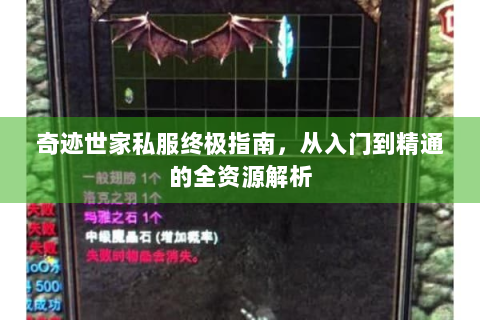 奇迹世家私服终极指南，从入门到精通的全资源解析