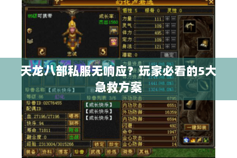 天龙八部私服无响应？玩家必看的5大急救方案