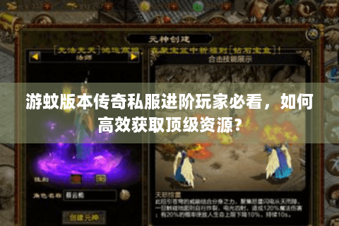 游蚊版本传奇私服进阶玩家必看，如何高效获取顶级资源？