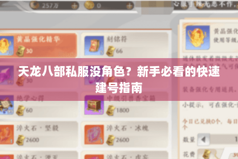 天龙八部私服没角色？新手必看的快速建号指南
