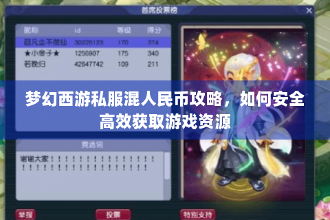 梦幻西游私服混人民币攻略，如何安全高效获取游戏资源