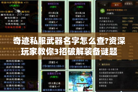奇迹私服武器名字怎么查?资深玩家教你3招破解装备谜题