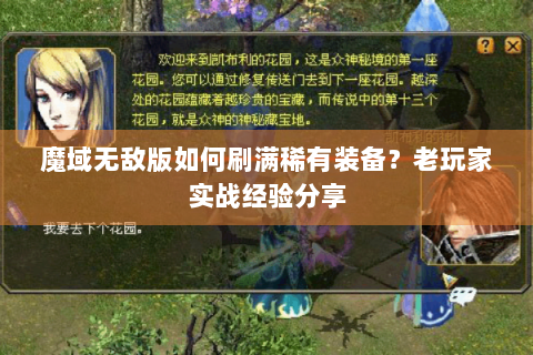魔域无敌版如何刷满稀有装备？老玩家实战经验分享