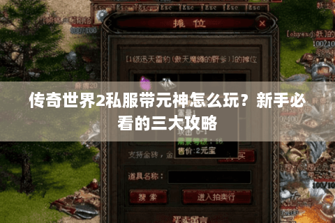 传奇世界2私服带元神怎么玩？新手必看的三大攻略