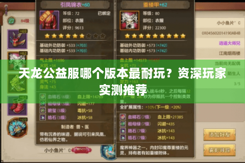 天龙公益服哪个版本最耐玩？资深玩家实测推荐