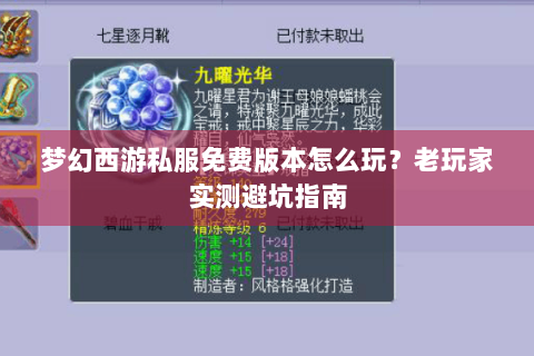 梦幻西游私服免费版本怎么玩？老玩家实测避坑指南