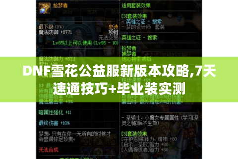 DNF雪花公益服新版本攻略,7天速通技巧+毕业装实测
