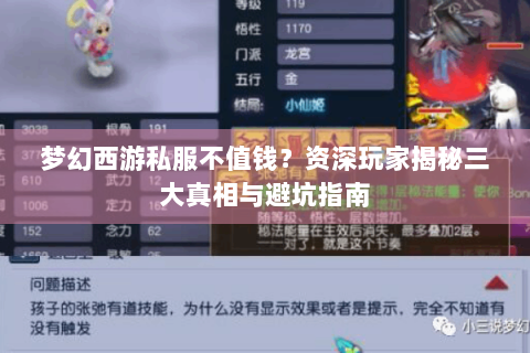 梦幻西游私服不值钱？资深玩家揭秘三大真相与避坑指南