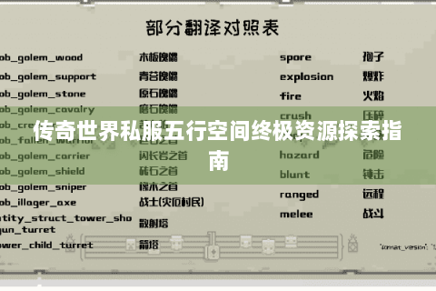 传奇世界私服五行空间终极资源探索指南