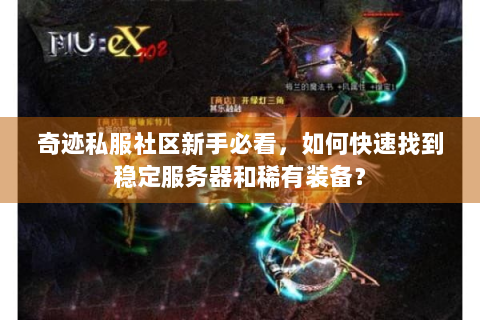 奇迹私服社区新手必看，如何快速找到稳定服务器和稀有装备？