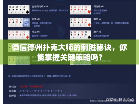 微信德州扑克大师的制胜秘诀，你能掌握关键策略吗？