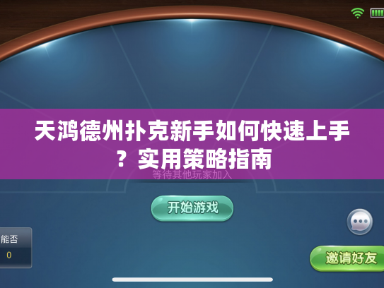 天鸿德州扑克新手如何快速上手？实用策略指南