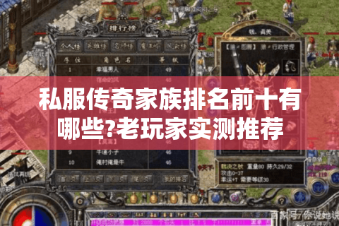 私服传奇家族排名前十有哪些?老玩家实测推荐