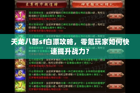 天龙八部sf白漂攻略，零氪玩家如何快速提升战力？