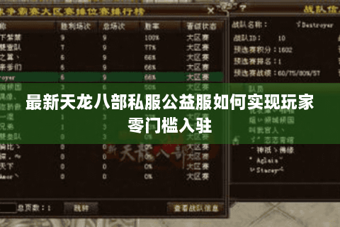 最新天龙八部私服公益服如何实现玩家零门槛入驻