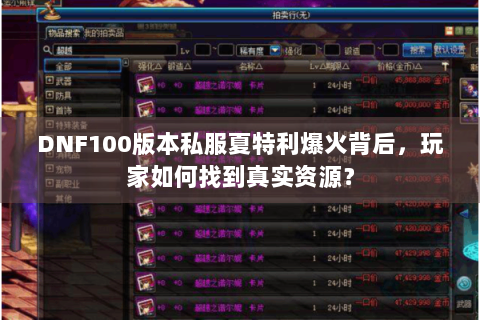 DNF100版本私服夏特利爆火背后，玩家如何找到真实资源？