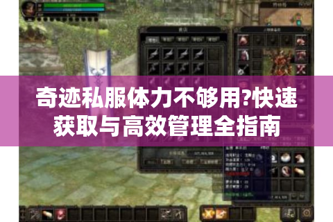 奇迹私服体力不够用?快速获取与高效管理全指南