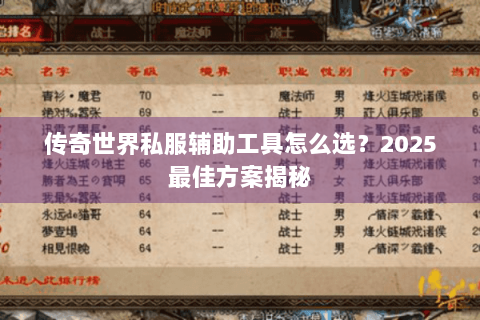 传奇世界私服辅助工具怎么选？2025最佳方案揭秘