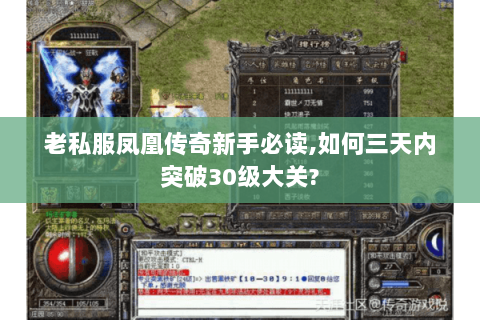 老私服凤凰传奇新手必读,如何三天内突破30级大关?