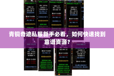 青铜奇迹私服新手必看，如何快速找到靠谱资源？