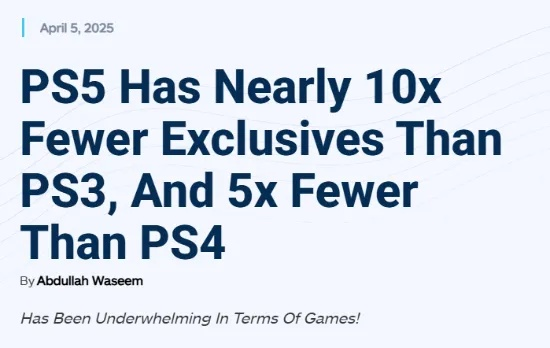 PS5独占游戏数量逊色PS3十倍,PS4五倍